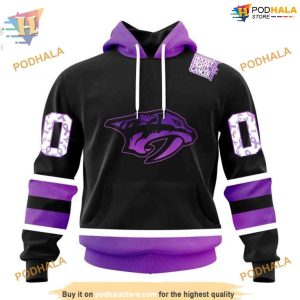 Custom Black Hockey Fights Cancer Kits NHL Nashville Predators Hoodie 3D 1