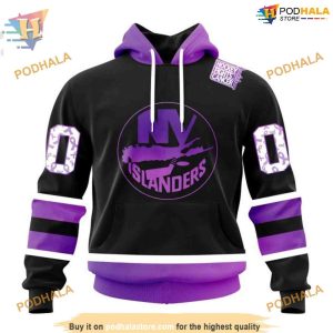Custom Black Hockey Fights Cancer Kits NHL New York Islanders Hoodie 3D 1