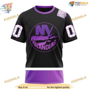 Custom Black Hockey Fights Cancer Kits NHL New York Islanders Hoodie 3D 3