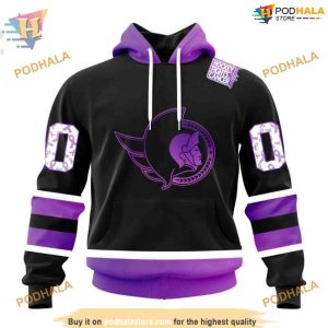 Custom Black Hockey Fights Cancer Kits NHL Ottawa Senators Hoodie 3D 1
