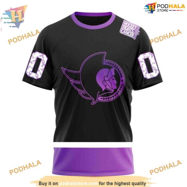 Custom Black Hockey Fights Cancer Kits NHL Ottawa Senators Hoodie 3D