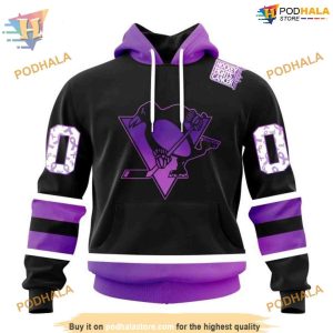 Custom Black Hockey Fights Cancer Kits NHL Pittsburgh Penguins Hoodie 3D 1