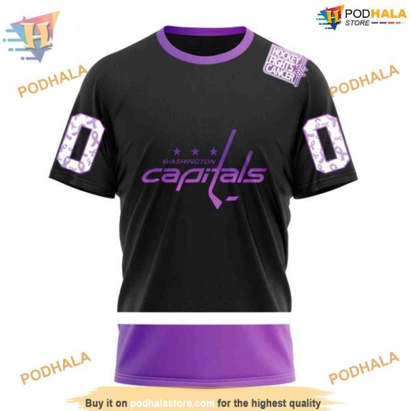 Custom Black Hockey Fights Cancer Kits NHL Washington Capitals Hoodie 3D