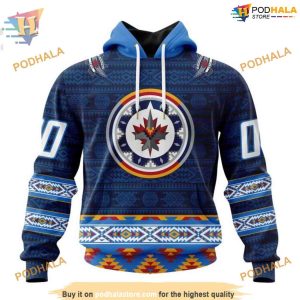 Custom Blue Design With Native Pattern NHL Winnipeg Jets Hoodie 3D 1