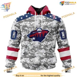 Custom Camo Design For Veterans Day NHL Minnesota Wild Hoodie 3D 1