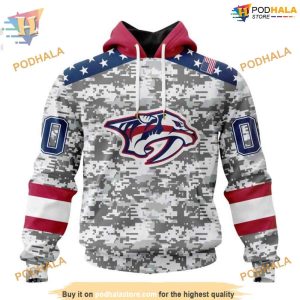 Custom Camo Design For Veterans Day NHL Nashville Predators Hoodie 3D 1