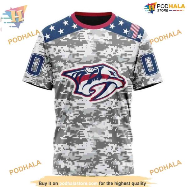 Custom Camo Design For Veterans Day NHL Nashville Predators Hoodie 3D