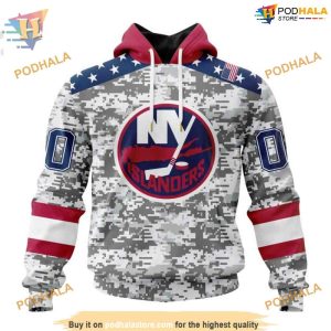 Custom Camo Design For Veterans Day NHL New York Islanders Hoodie 3D 1