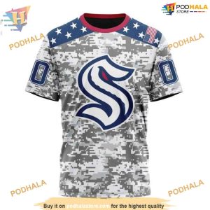 Custom Camo Design For Veterans Day NHL Seattle Kraken Hoodie 3D 3