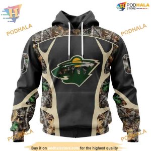 Custom Camo Hunting Design NHL Minnesota Wild Hoodie 3D 1