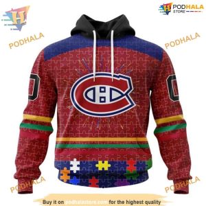 Custom Design Aganst Autism Concept NHL Montreal Canadiens Hoodie 3D 1