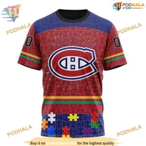 Custom Design Aganst Autism Concept NHL Montreal Canadiens Hoodie 3D 3