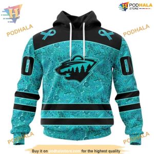 Custom Design Fight Ovarian Cancer NHL Minnesota Wild Hoodie 3D 1