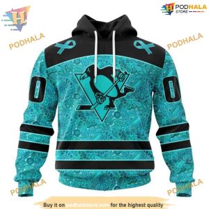 Custom Design Fight Ovarian Cancer NHL Pittsburgh Penguins Hoodie 3D 1
