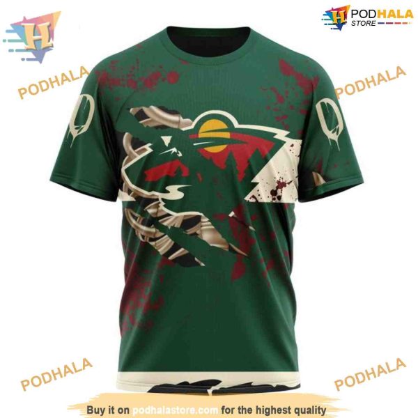 Custom Design Jersey With Your Ribs For Halloween NHL Minnesota Wild Hoodie 3D