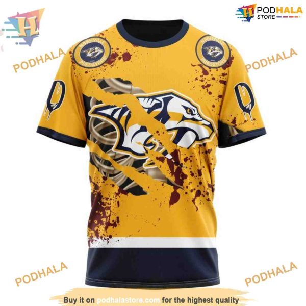 Custom Design Jersey With Your Ribs For Halloween NHL Nashville Predators Hoodie 3D