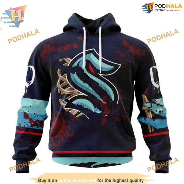 Custom Design Jersey With Your Ribs For Halloween NHL Seattle Kraken Hoodie 3D