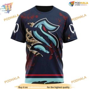 Custom Design Jersey With Your Ribs For Halloween NHL Seattle Kraken Hoodie 3D 3