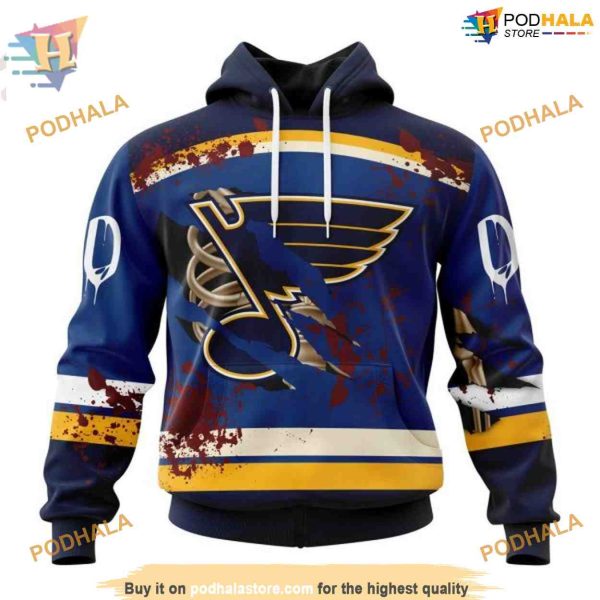 Custom Design Jersey With Your Ribs For Halloween NHL St. Louis Blues Hoodie 3D