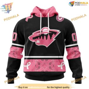Custom Design PINK BREAST CANCER NHL Minnesota Wild Hoodie 3D 1