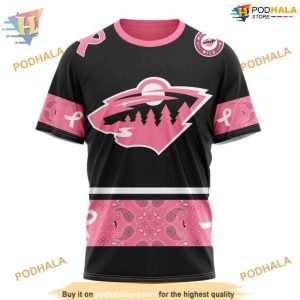 Custom Design PINK BREAST CANCER NHL Minnesota Wild Hoodie 3D 3