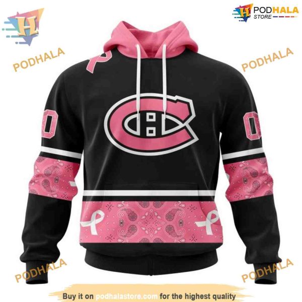 Custom Design PINK BREAST CANCER NHL Montreal Canadiens Hoodie 3D