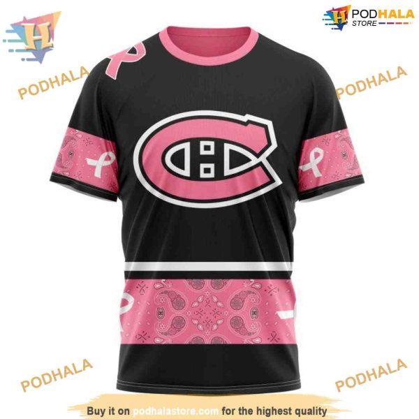 Custom Design PINK BREAST CANCER NHL Montreal Canadiens Hoodie 3D