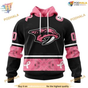 Custom Design PINK BREAST CANCER NHL Nashville Predators Hoodie 3D 1