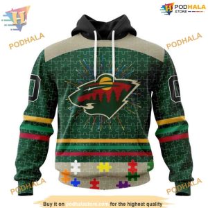 Custom Design With Fearless Aganst Autism Concept NHL Minnesota Wild Hoodie 3D 1