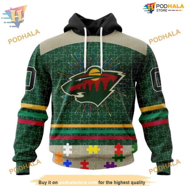Custom Design With Fearless Aganst Autism Concept NHL Minnesota Wild Hoodie 3D