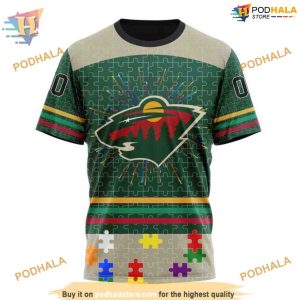 Custom Design With Fearless Aganst Autism Concept NHL Minnesota Wild Hoodie 3D 3