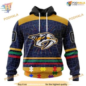 Custom Design With Fearless Aganst Autism Concept NHL Nashville Predators Hoodie 3D 1