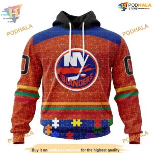Custom Design With Fearless Aganst Autism Concept NHL New York Islanders Hoodie 3D 1