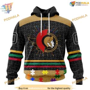 Custom Design With Fearless Aganst Autism Concept NHL Ottawa Senators Hoodie 3D 1