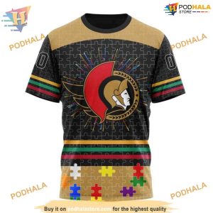Custom Design With Fearless Aganst Autism Concept NHL Ottawa Senators Hoodie 3D 3