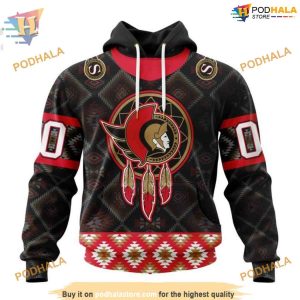 Custom Design With Native Pattern Full Printed NHL Ottawa Senators Hoodie 3D 1
