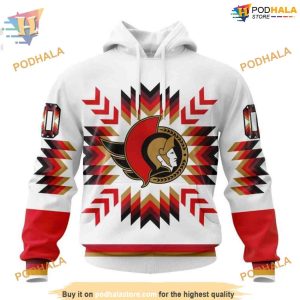 Custom Design With Native Pattern NHL Ottawa Senators Hoodie 3D 1