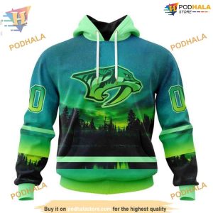 Custom Design With Northern Light Full Printed NHL Nashville Predators Hoodie 3D 1