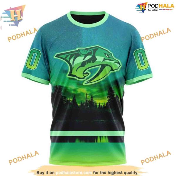 Custom Design With Northern Light Full Printed NHL Nashville Predators Hoodie 3D