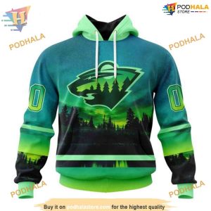 Custom Design With Northern Lights NHL Minnesota Wild Hoodie 3D 1