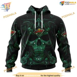 Custom Design With Skull Art NHL Minnesota Wild Hoodie 3D 1