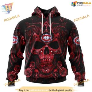 Custom Design With Skull Art NHL Montreal Canadiens Hoodie 3D 1