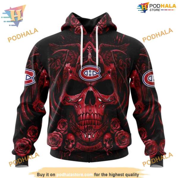 Custom Design With Skull Art NHL Montreal Canadiens Hoodie 3D