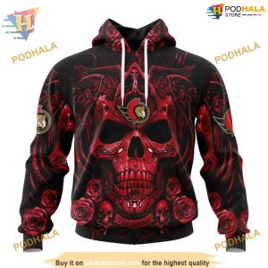 Custom Design With Skull Art NHL Ottawa Senators Hoodie 3D 1