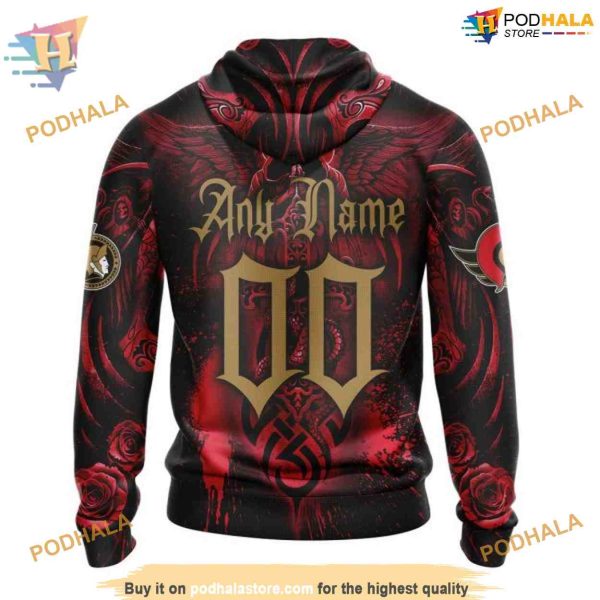 Custom Design With Skull Art NHL Ottawa Senators Hoodie 3D