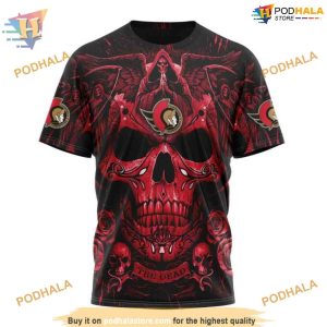 Custom Design With Skull Art NHL Ottawa Senators Hoodie 3D 3