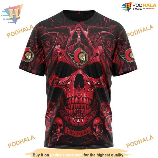 Custom Design With Skull Art NHL Ottawa Senators Hoodie 3D