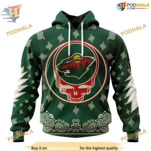 Custom Grateful Dead Design NHL Minnesota Wild Hoodie 3D 1