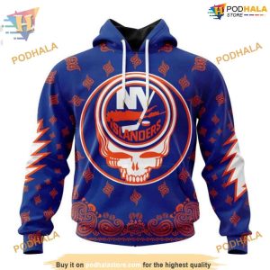 Custom Grateful Dead Design NHL New York Islanders Hoodie 3D 1