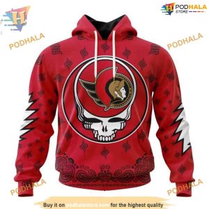 Custom Grateful Dead Design NHL Ottawa Senators Hoodie 3D 1